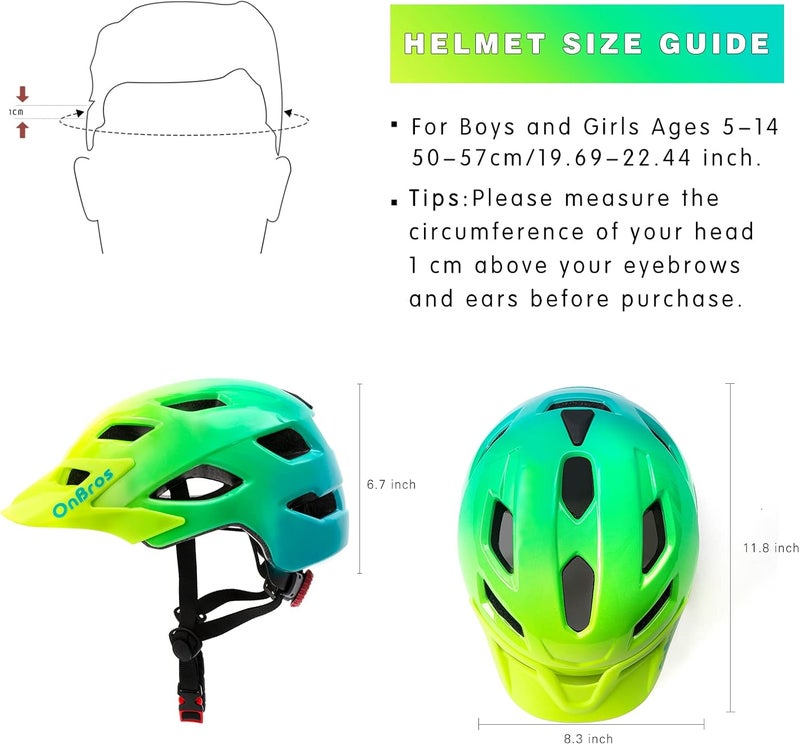 OnBros Kids Bike Helmet - Bike Helmets for 5-14 Boys or Girls with Visor, Children Bicycle Helmet for Skateboard Mountain Scooter Road Cycling, Lightweight and Adjustable 50-57CM - Image 1